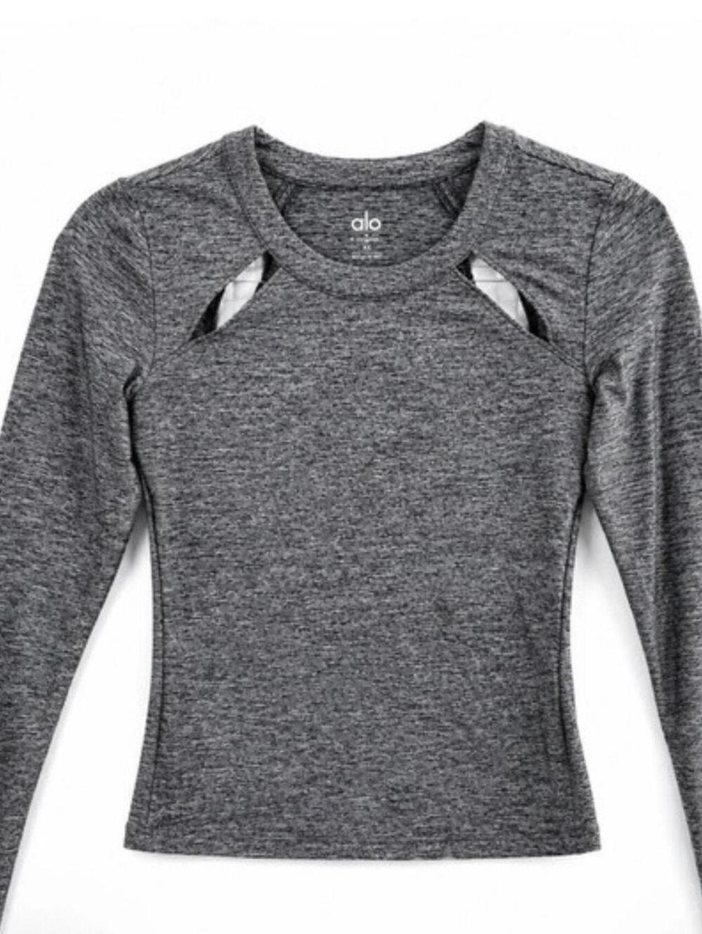 Alo Long Sleeve Cutout Top Gray XS Athletic